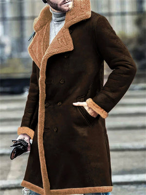 Men's Vintage Winter Thicken Faux Suede Contrast Color Lapel Coats
