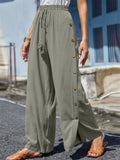 Female Plus Size Side Split Buttoned Drawstring Pants