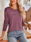 Women's Contrast Color Stripe Round Neck Long Sleeve T-Shirt