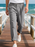 Men's Casual Linen Solid Color Drawstring Straight Trousers