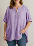 Women's Casual Comfy Solid Color Pockets 3/4 Sleeve Shirt