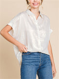 Single-breasted Batwing Sleeve Shinny Blouses for Ladies