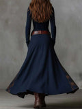 Vintage Style Stand Collar Plaid Patchwork Long Dress for Women