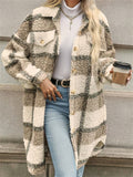 Women's Autumn Casual Color Block Plaid Button Up Mid-Length Coat