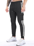 Men Striped Drawstring Tapered Cargo Joggers Sweatpants