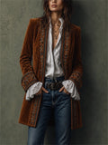 Women Vintage Velvet Embroidered Patchwork Blazer Jacket