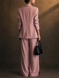Womens Pink 2 Piece Oversized Blazer and Wide Leg Trouser Suit Set