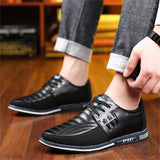 Men's Casual Faux Leather Flats Lace Up Shoes