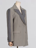 Women's Contrast Color Long Sleeve Stripe Double Breasted Suit Coat