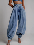 ‌Women's High-Waist Loose Fit Jogger Denim Pants Trendy Streetwear‌
