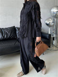 French Style Long Sleeve Elegant Women's Fashion Black Lace Set