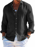 Men's Holiday Style Solid Color Lapel Long Sleeve Beach Shirts
