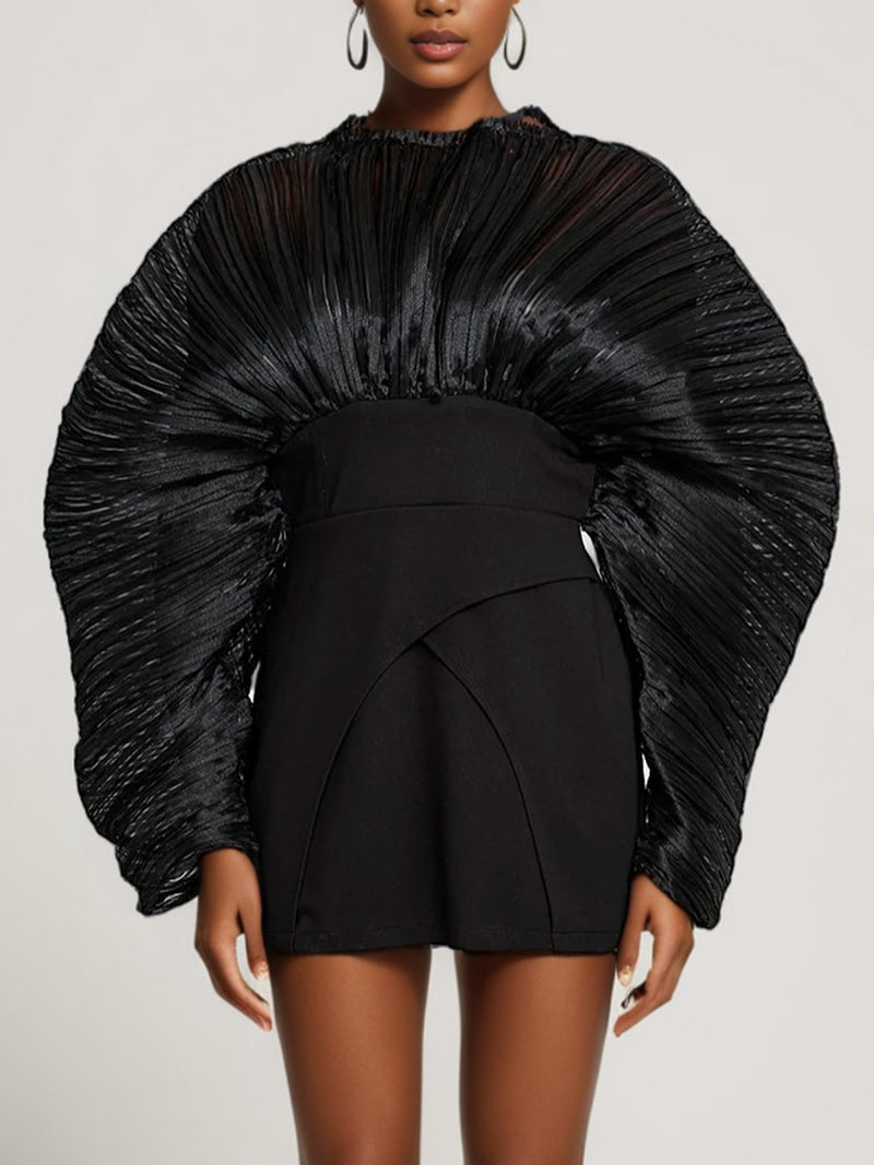 Elegant Pleated Design O-neck Short Sheath Dress