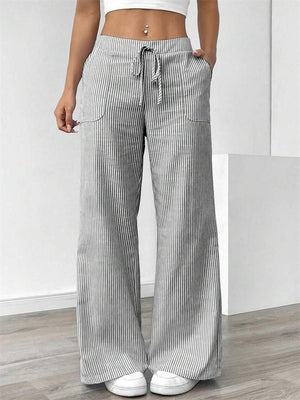 Women's Casual Street Striped Drawstring Wide Leg Pants