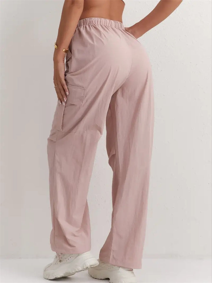 Women's Solid Color Quick-Dry Pockets Elastic Waist Cargo Pants