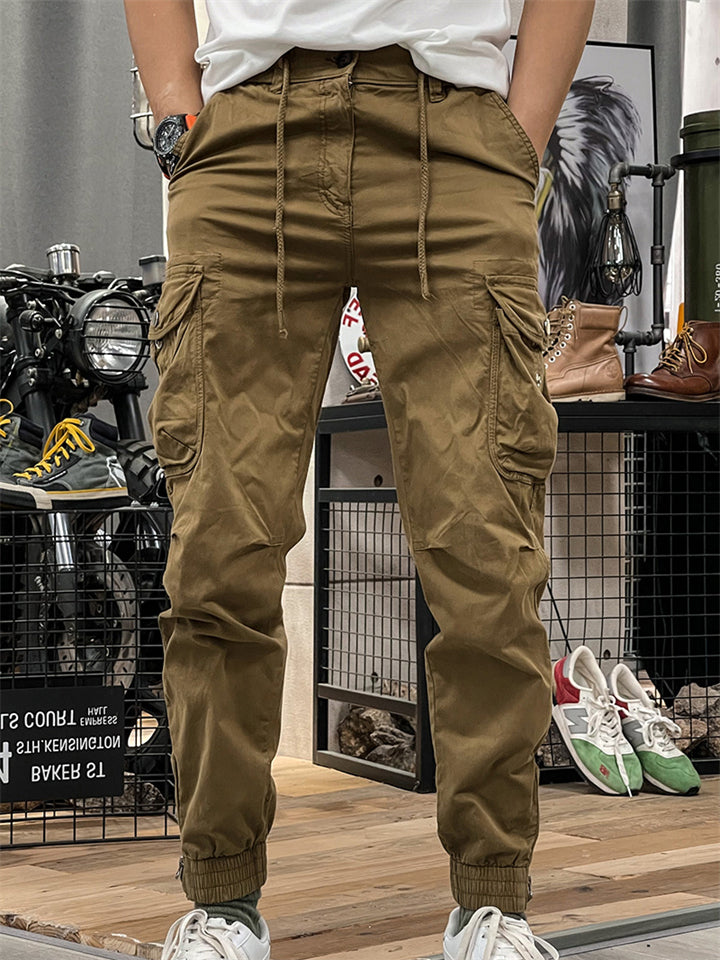 Men's Retro Solid Color Pockets Cargo Jogger Pants