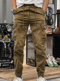 Men's Retro Solid Color Pockets Cargo Jogger Pants