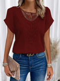 Women's Summer Solid Color Lace Stitching Short Sleeve Shirts