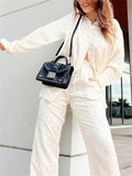 Comfy Long Sleeve Leopard Print Shirt and Wide Leg Pant Set For Women