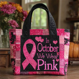 Pink Ribbon Letters Quilted Tote Handbags