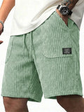 Men Retro Loose Fit Drawstring Summer Corduroy Shorts
