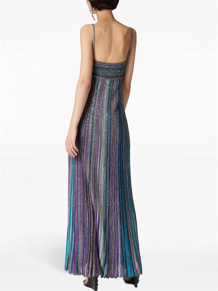 Women's Retro Elegant Contrast Color Stripe Strap Dress