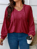 Plus Size Women's Autumn Loose Solid Color Pin Stripe Hooded Shirts