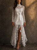 Stunning Waist Tie Lace Design Asymmetric Hem Dress for Prom