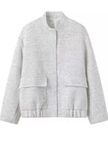 Women's Bling Solid Color Pockets Stand Collar Long Sleeve Coat