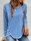 Women's Contrast Trim Round Neck Long Sleeve Asymmetric Hem Shirts