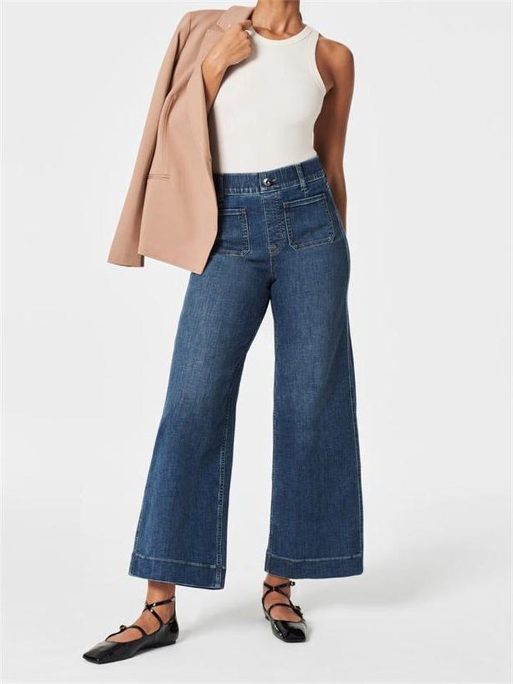 Women's Stretchy Tummy Control Wide-Leg Jeans