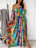 Women’s Gorgeous One Shoulder Side Slit Long Floral Dress