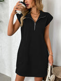 Women's Summer Solid Color Pockets Lapel Zip Above Knee Length Dress