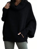 Women's Turtleneck Solid Color Kangaroo Pocket Lantern Sleeve Sweaters
