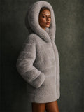 Ultra Comfortable Pocket Faux Fur Hooded Midi Length Coat