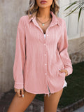 Female Wave Texture Stylish Turn-down Collar Blouses