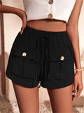 Summer Patch Pocket Drawstring Sports Shorts for Women