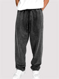 Men's Autumn Solid Color Cotton Distressed Drawstring Straight Trousers