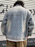 Men's Vintage Washed Distressed Jacquard Denim Jackets