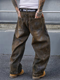 Men's Streetwear Vintage Loose Fit Wash Denim Scimitar Jeans