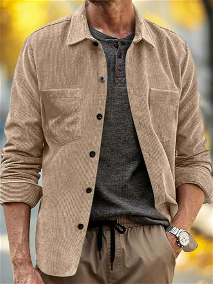 Men's Autumn Corduroy Long-sleeved Casual Pocket Lapel Jackets