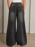 Women's Casual Bling Black Hot Drilling Wide Leg Denim Pants