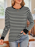Women's Long Sleeve Casual Stripe Round Neck T-Shirt