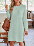 Women's Solid Color Stripe Round Neck Long Sleeve Dress