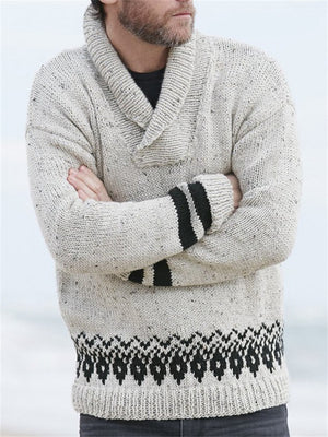 Men's Lapel Pullover Long Sleeve Beige Sweater for Autumn & Winter