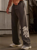 Men's Causal Printed Elastic Waist Drawstring Sporty Wide Leg Trousers