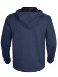Men's Dark Blue Lace-Up Neck Hoodie with Zipper Pocket‌