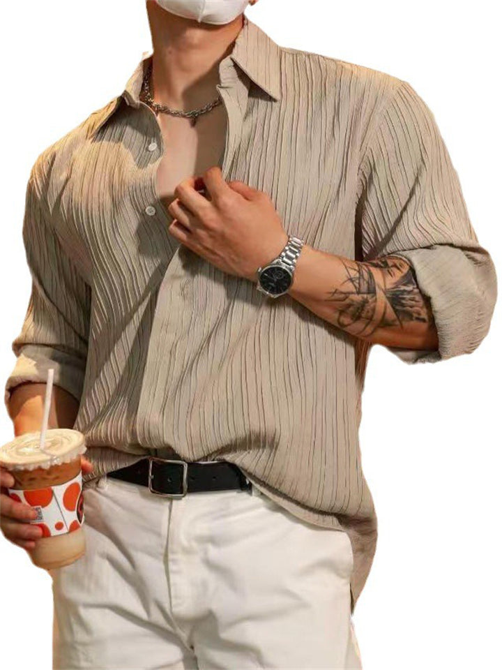 Men's Solid Color Lapel Long Sleeve Shirts