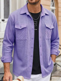Men's Spring Casual Texture Jacquard Long Sleeve Shirt with Pockets