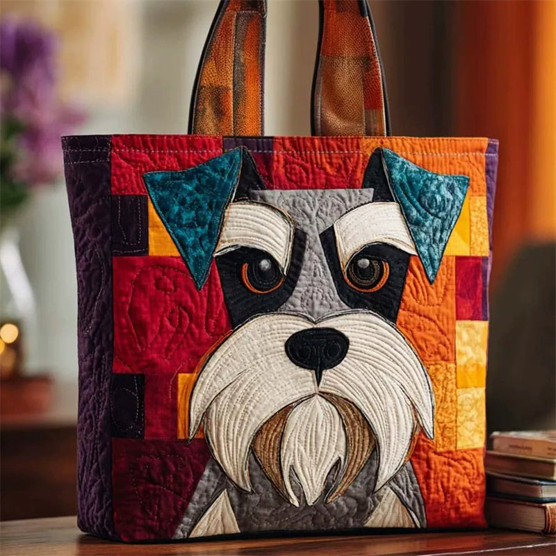 Schnauzer Dog Patchwork Quilted Canvas Tote Bag‌